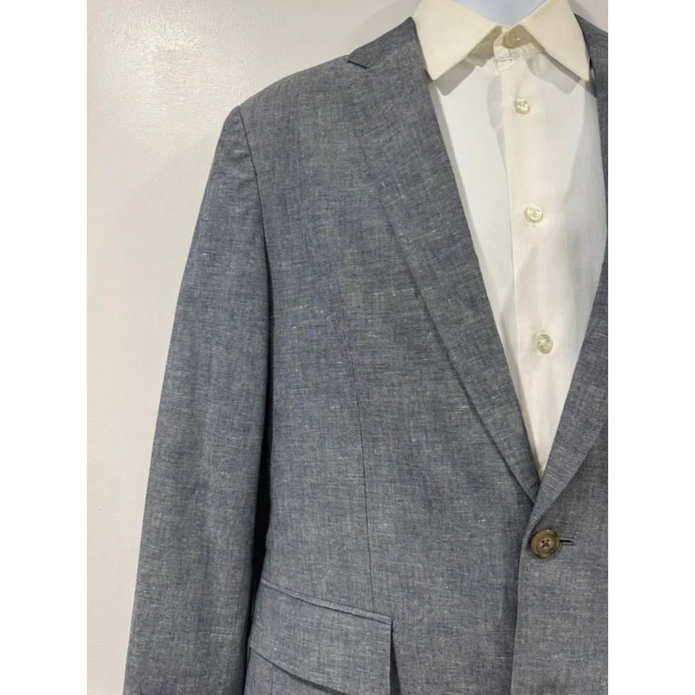 J. Crew Men Blue Linen Cotton Blend Two Button Blazer Sport Coat 38S